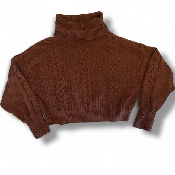 Wild Fable Brown Cable Knit Cowl Neck Cropped Sweater Size S - Picture 1 of 2
